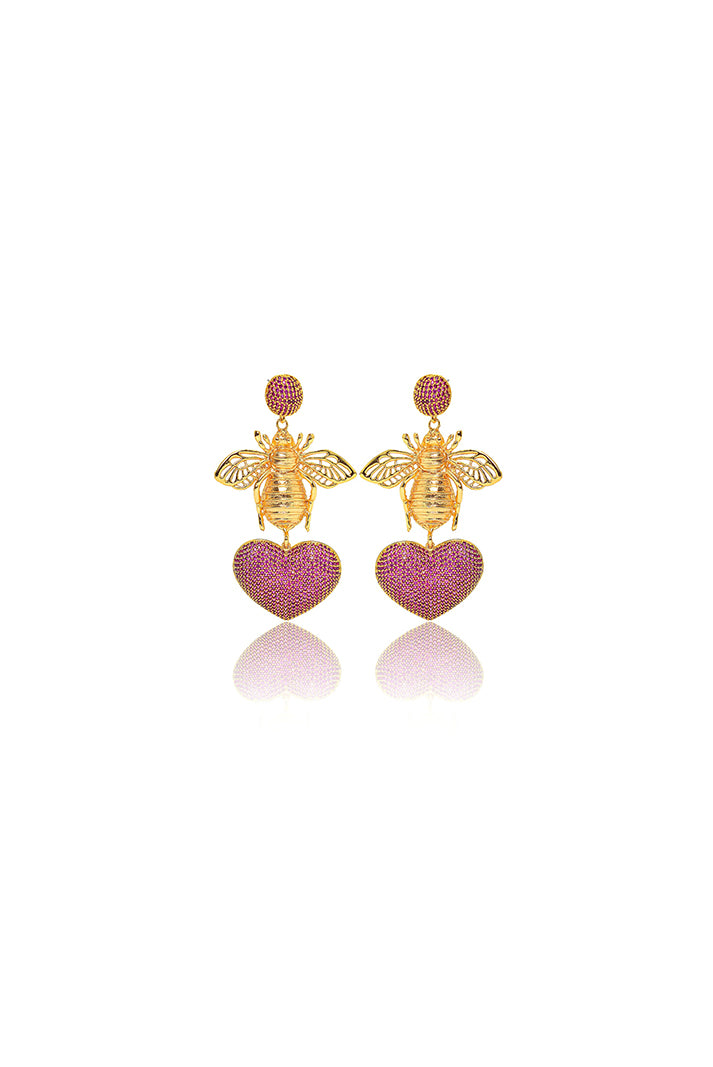 BEE WITH SILVER HEART EARRINGS