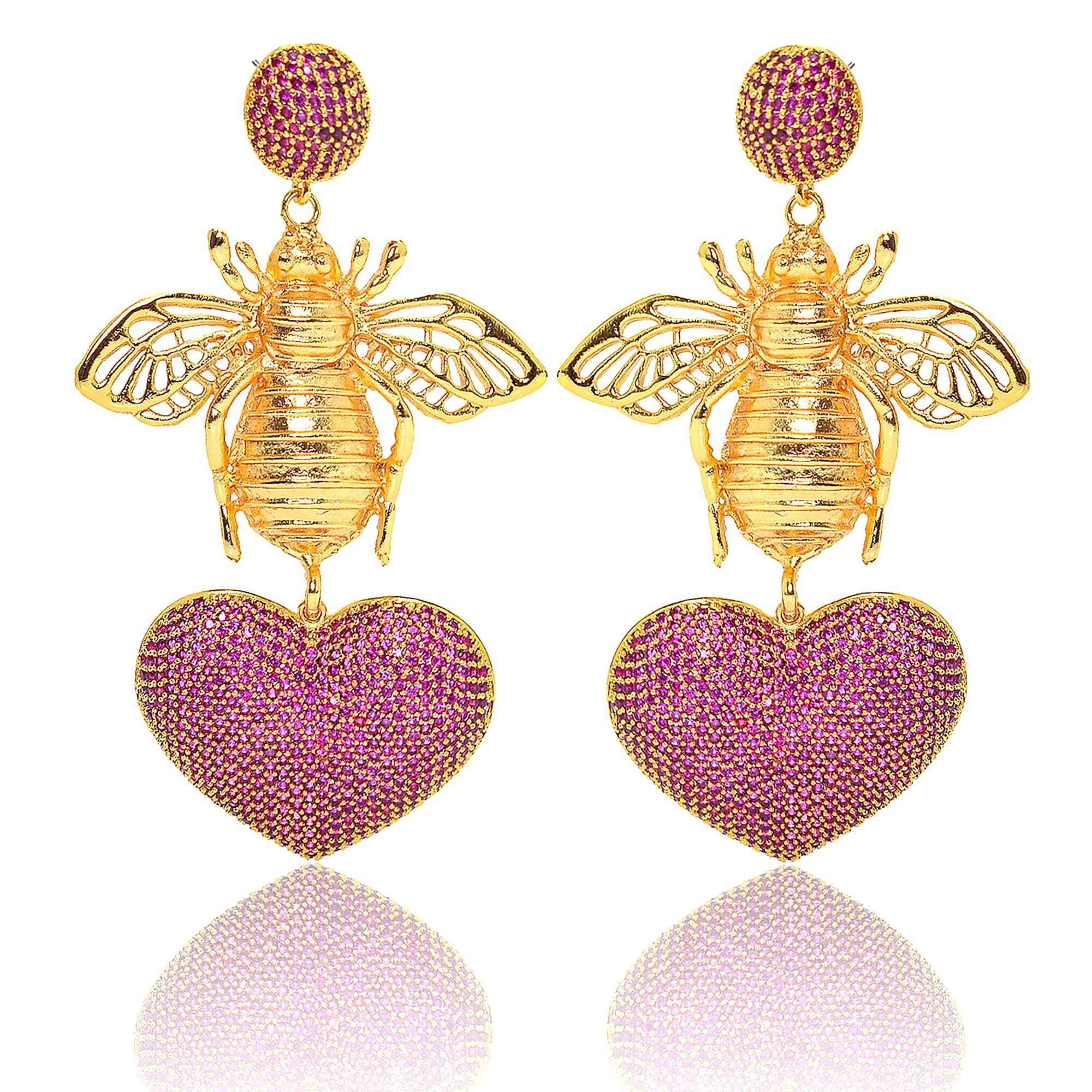 BEE WITH PINK HEART EARRINGS