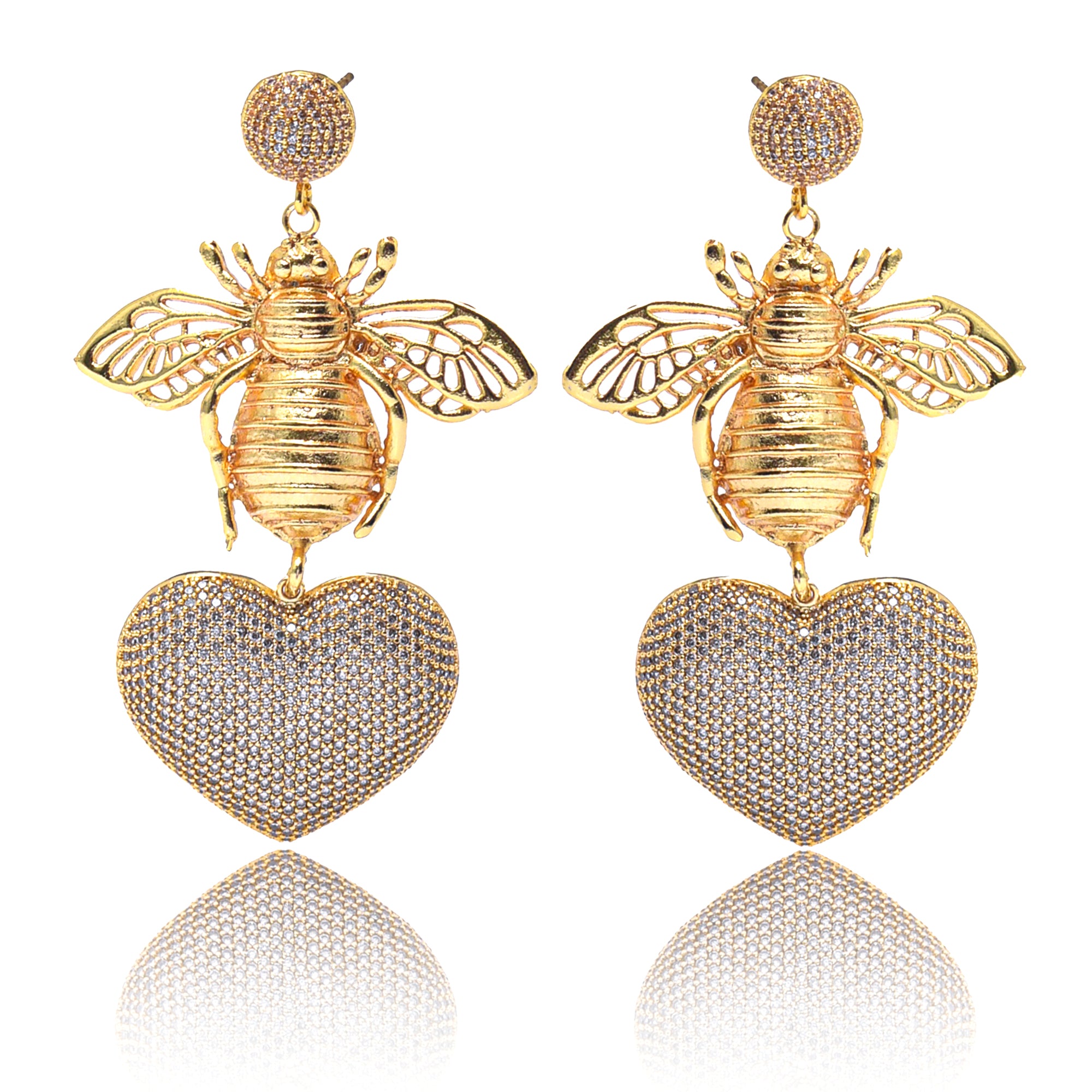 BEE WITH SILVER HEART EARRINGS