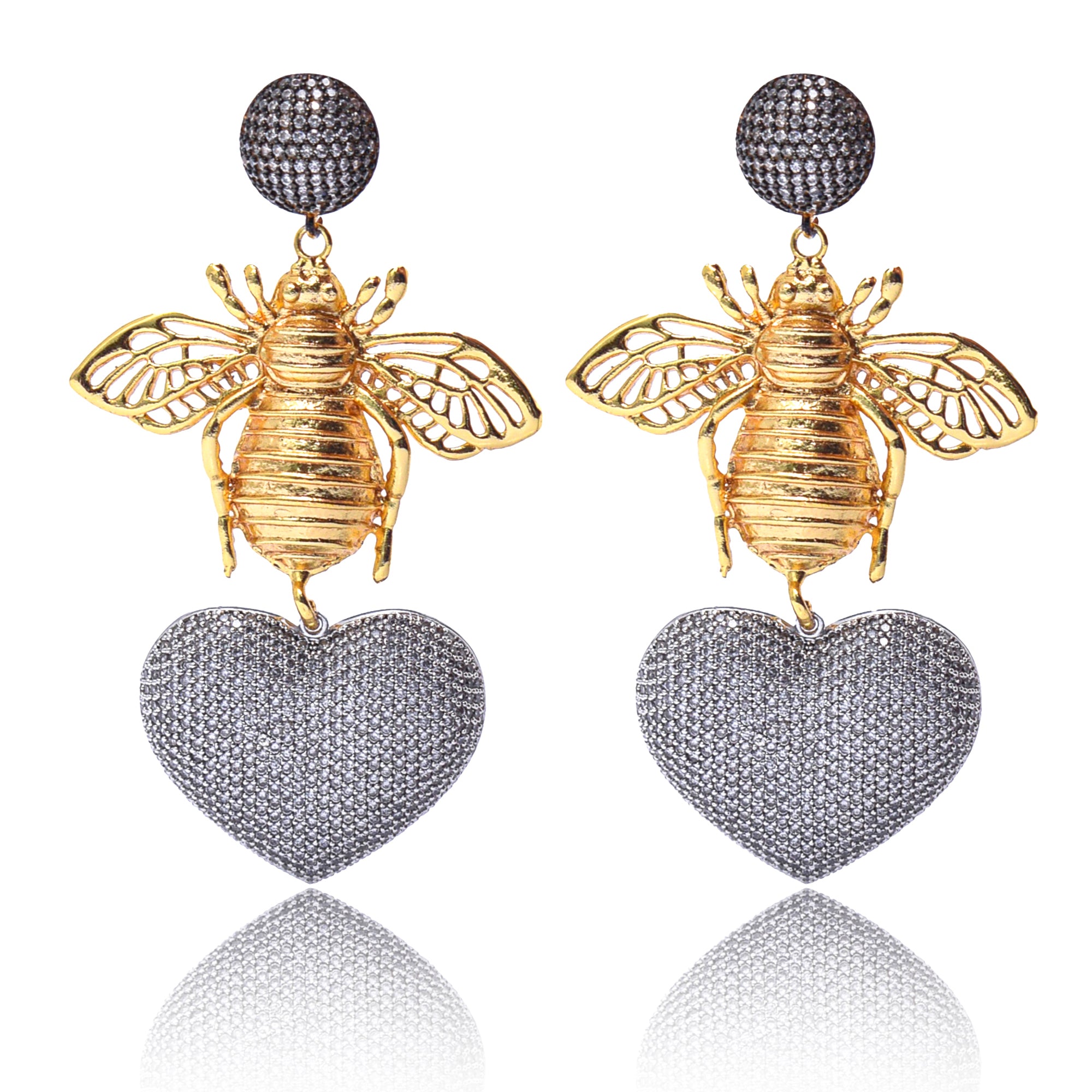 BEE WITH SILVER HEART EARRINGS