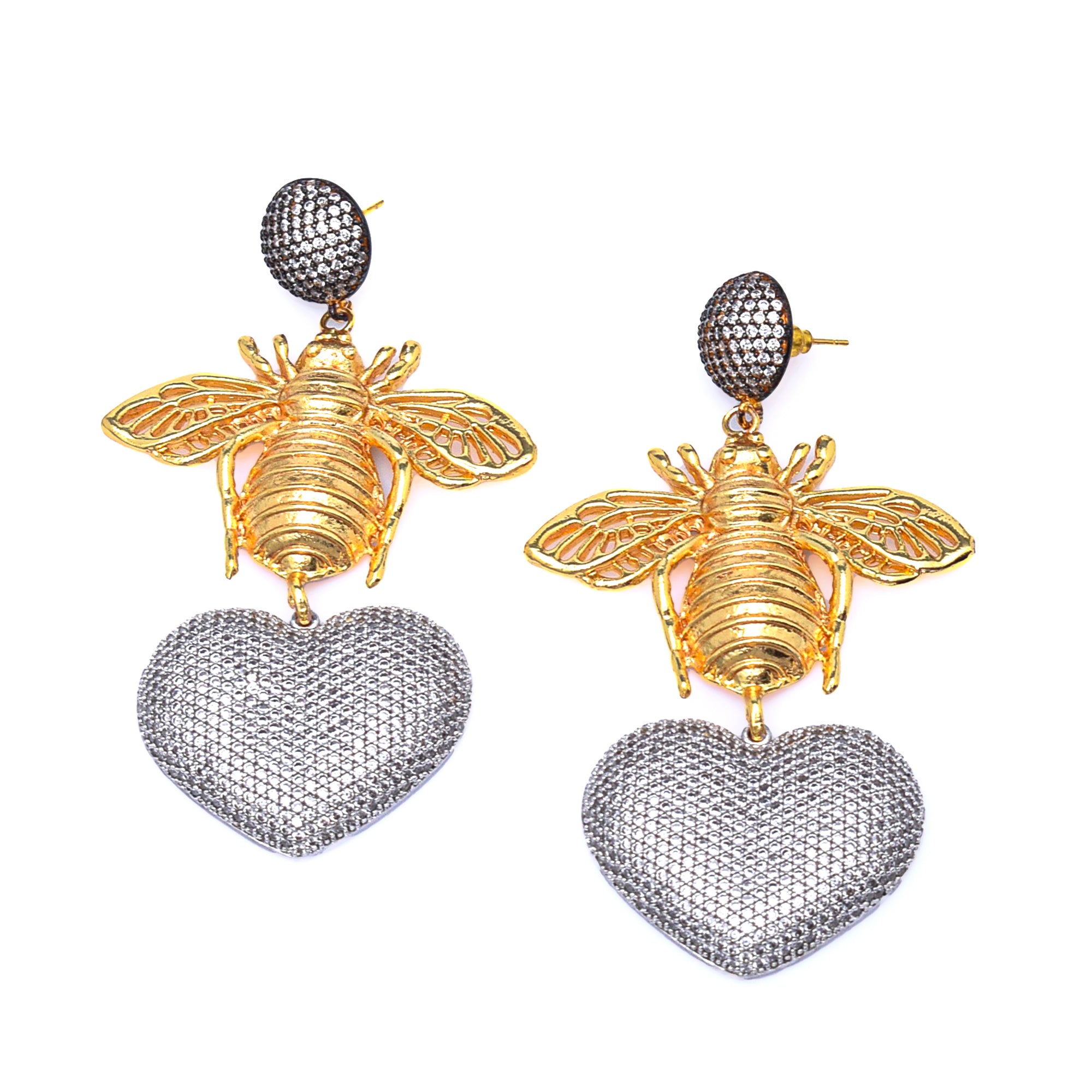 BEE WITH SILVER HEART EARRINGS